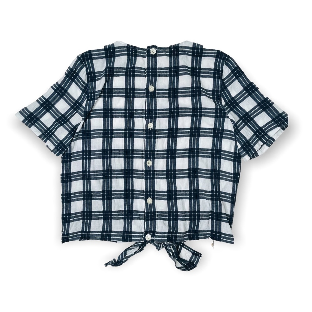 Madewell Navy & White Plaid Cotton Button-Back Tie Top Size XL - Picture 5 of 10
